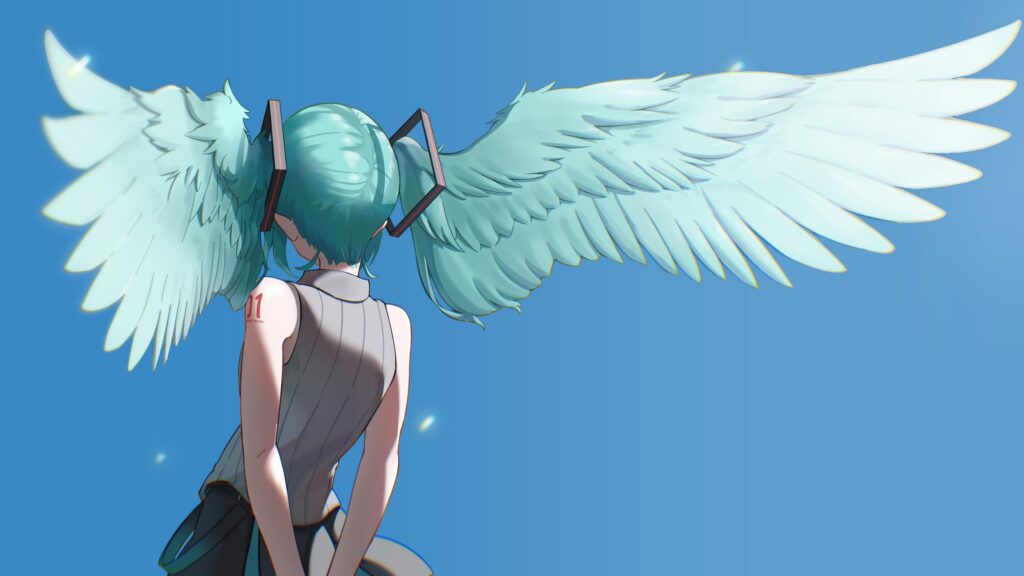 Hatsune Miku with Angel Wings Anime Aesthetic 4K PC Wallpaper