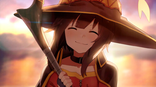 Megumin Smiling Sunset Anime Girl 4K Desktop Wallpaper