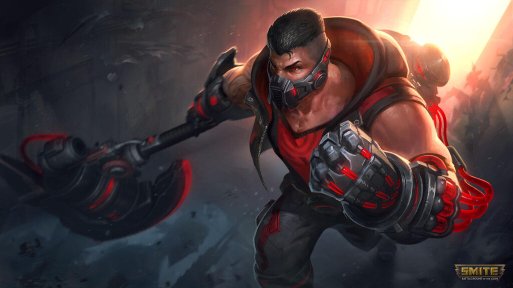 Cyberpunk Warrior Smite Game Character Battle Ready 4K Wallpaper