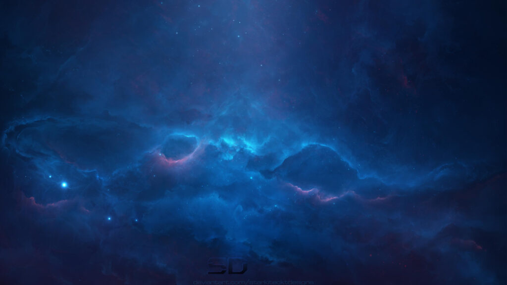 Ethereal Deep Blue Nebula Cosmic Space Desktop Wallpaper