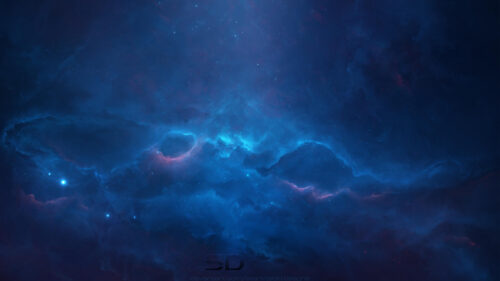Ethereal Deep Blue Nebula Cosmic Space Desktop Wallpaper