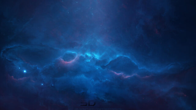 Ethereal Deep Blue Nebula Cosmic Space Desktop Wallpaper