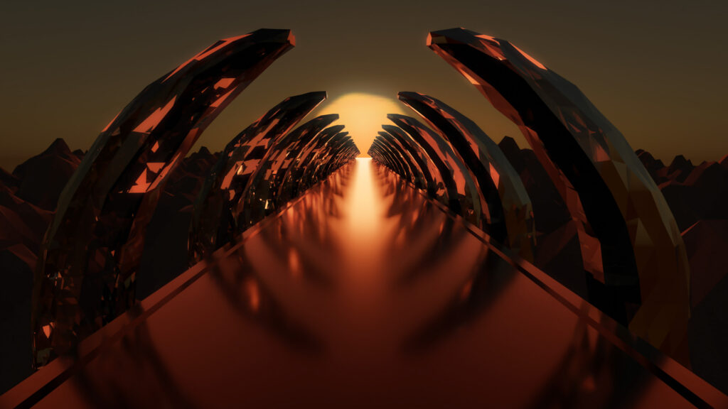Surreal Geometric Abstract Tunnel at Sunset 4K Wallpaper