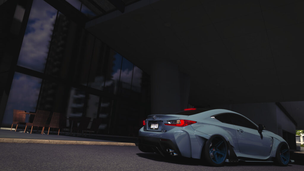 Widebody Lexus RC F Sports Car Parked at Modern Building PC Wallpaper