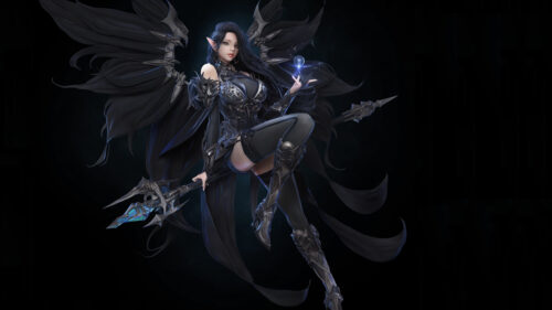 Beautiful Dark Fallen Angel Elf Warrior with Magic Staff 4K Wallpaper