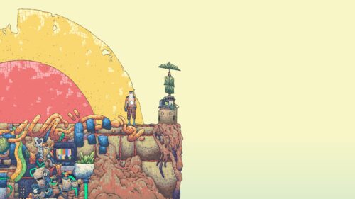 Surreal Sci-Fi Explorer Standing on Alien Cliffside PC Wallpaper