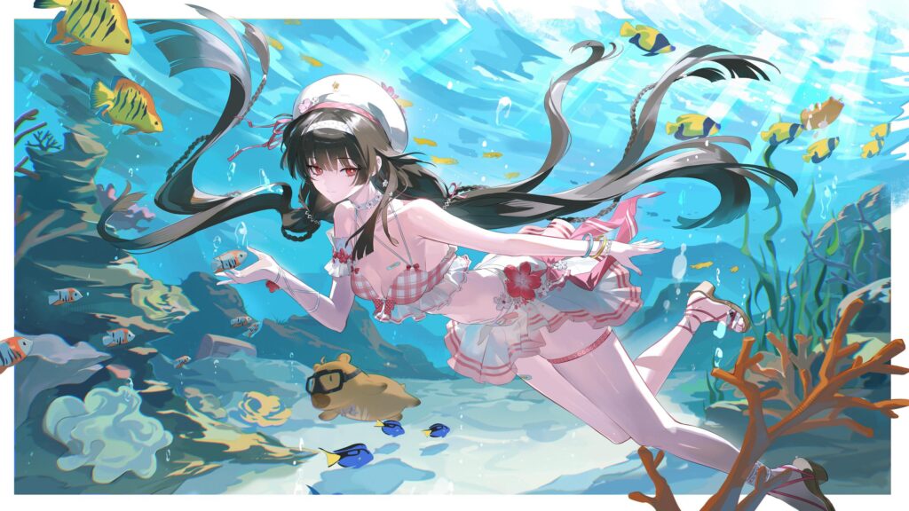 Beautiful Anime Girl Underwater Swim Summer Aesthetic PC Wallpaper