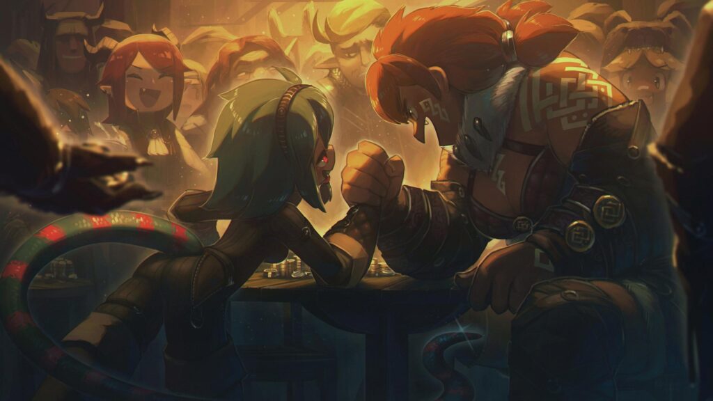Fantasy Tavern Arm Wrestling Duel Anime Character PC Wallpaper