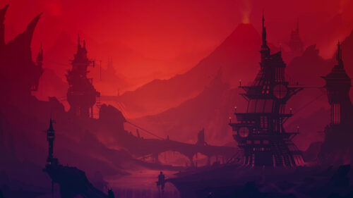 Dystopian Industrial Red Landscape Sci Fi City Desktop Wallpaper