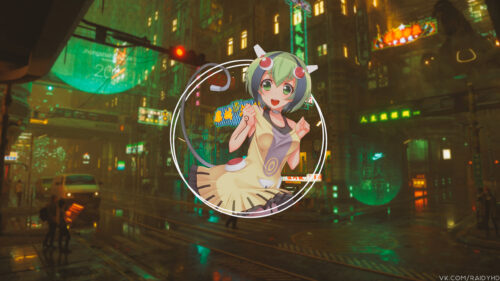 Cute Anime Girl in Cyberpunk City Street Aesthetic PC Wallpaper