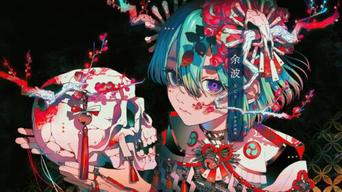 Stunning Anime Girl with Skull and Floral Elements Dark Art 4K Wallpaper