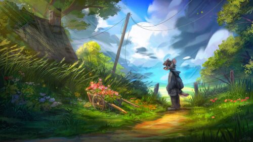 Anime Furry Character in a Lush Summer Meadow Desktop Wallpaper