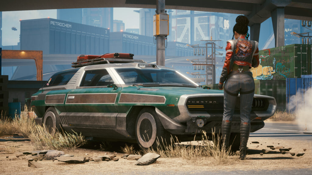 Cyberpunk 2077 Thorton Galena Nomad Car with Female Character 4K Wallpaper