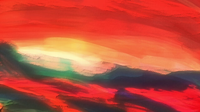 Abstract Painted Red Sunset Mountain Landscape PC Wallpaper