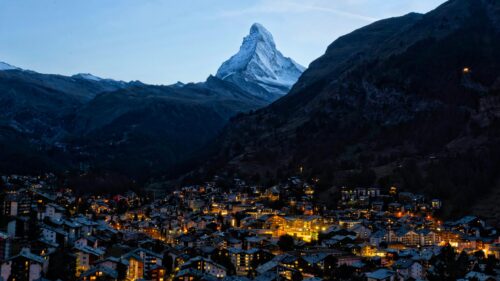 Breathtaking Zermatt Village and Matterhorn Mountain at Twilight PC Wallpaper