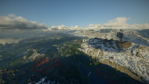 Epic Aerial Mountain Landscape with Snowy Peaks and Lush Forests 4K Wallpaper