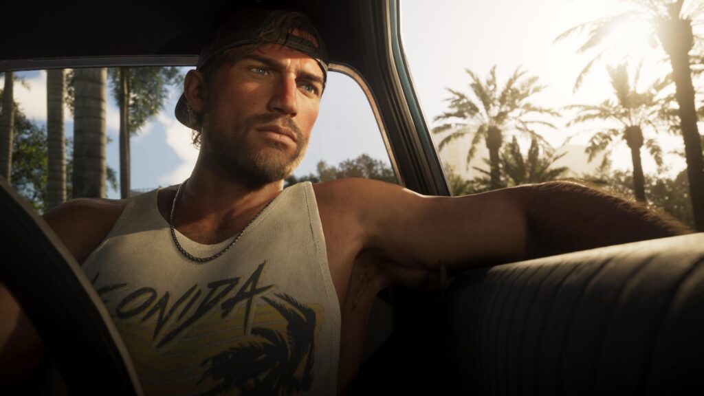 Handsome Man Driving Car in Tropical Paradise PC Wallpaper