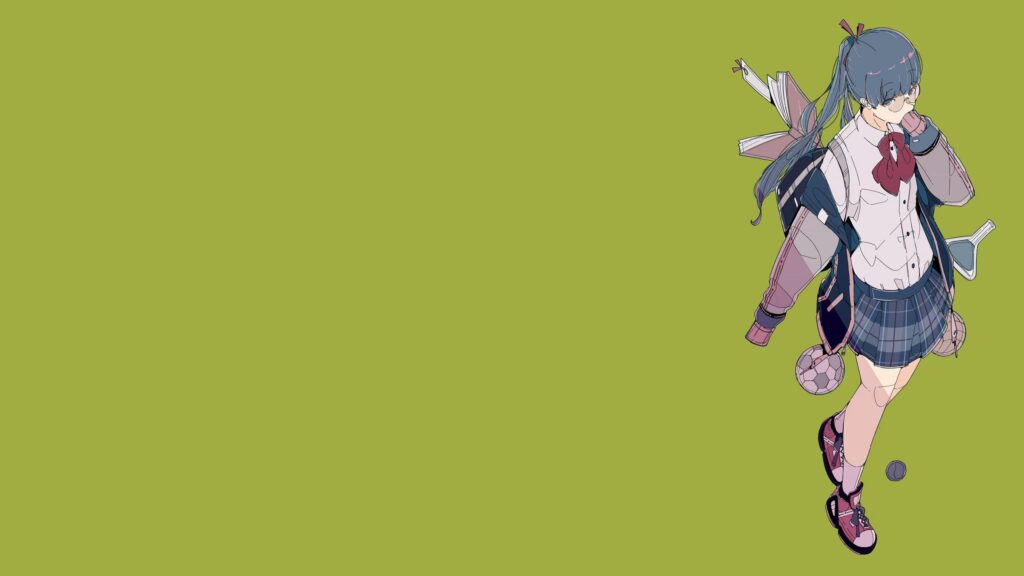 Anime School Girl with Books and Sports Gear Minimalist 4K Wallpaper