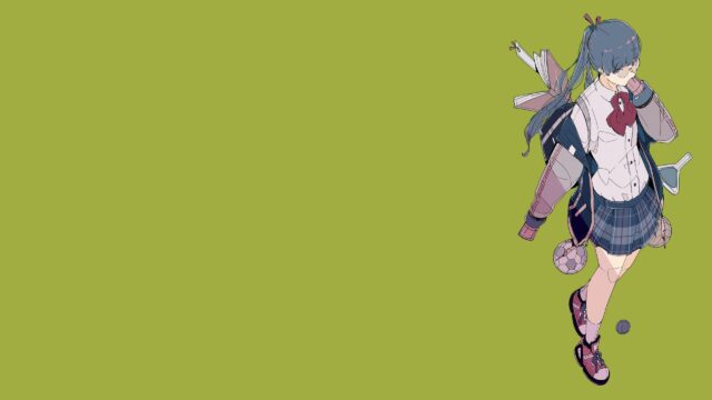 Anime School Girl with Books and Sports Gear Minimalist 4K Wallpaper