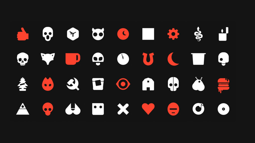 Minimalist Icon Grid with Red and White Symbols 4K Wallpaper