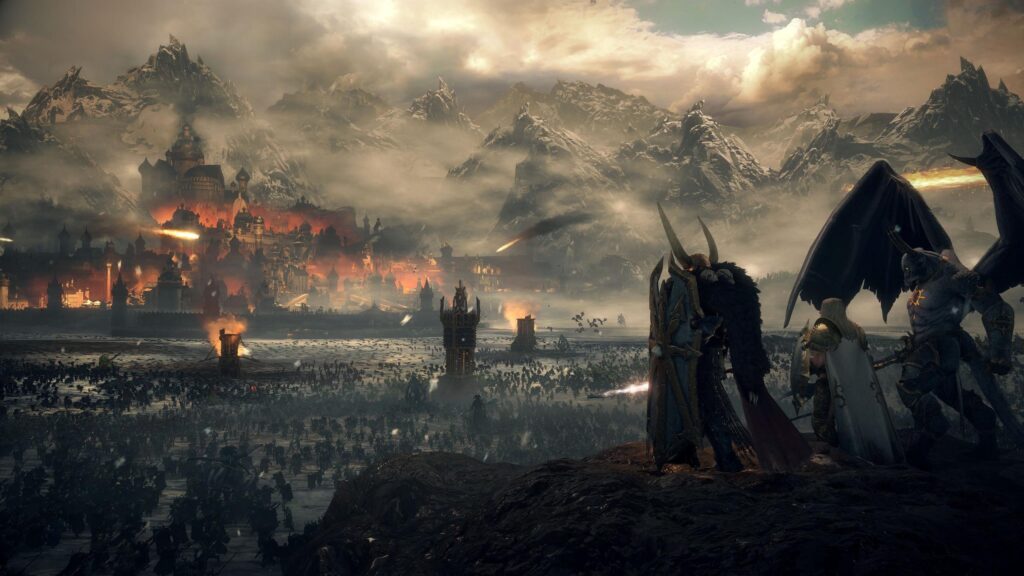 Epic Fantasy Battle Scene with Demons and Medieval Siege PC Wallpaper