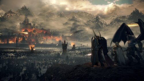 Epic Fantasy Battle Scene with Demons and Medieval Siege PC Wallpaper