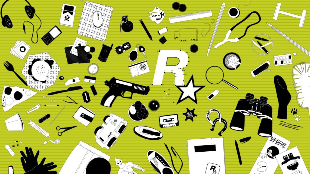 Minimalist Rockstar Games Iconic Items Pattern Lime Green 4K Wallpaper