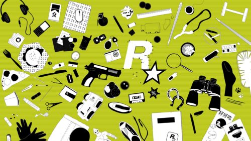 Minimalist Rockstar Games Iconic Items Pattern Lime Green 4K Wallpaper