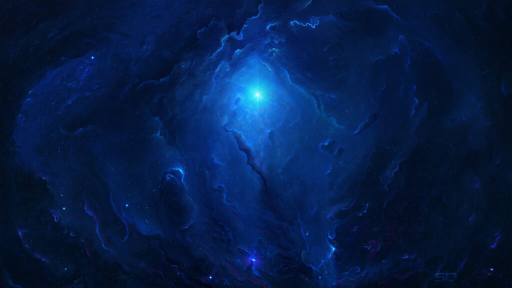 Ethereal Deep Space Blue Nebula With Glowing Star 4K PC Wallpaper
