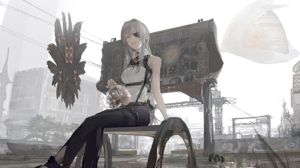 Surreal Anime Girl with Silver Hair in a Dystopian World 4K Wallpaper