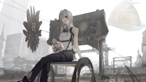 Surreal Anime Girl with Silver Hair in a Dystopian World 4K Wallpaper
