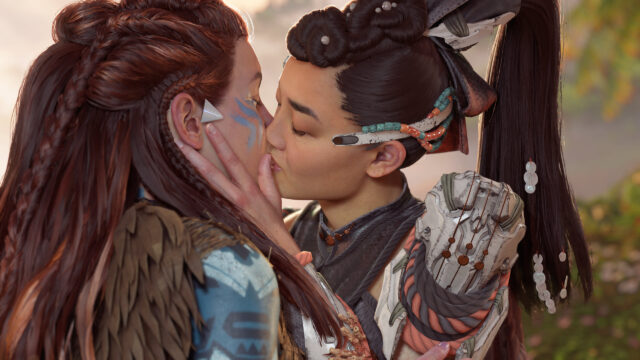 Aloy and Seyka Kissing from Horizon Forbidden West Burning Shores 4K Wallpaper