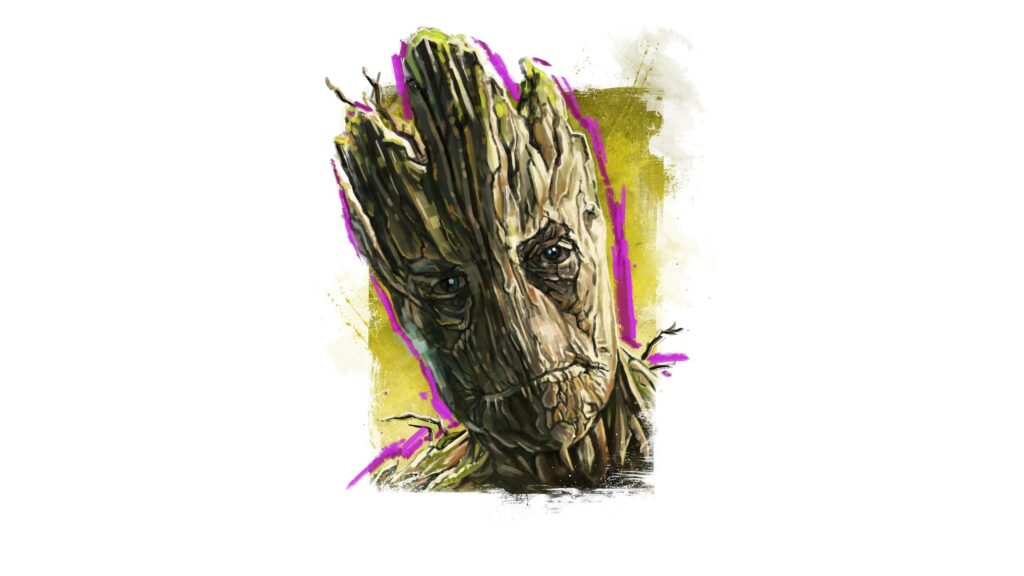 Artistic Groot Guardians of the Galaxy Watercolor Portrait PC Wallpaper
