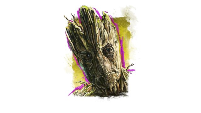 Artistic Groot Guardians of the Galaxy Watercolor Portrait PC Wallpaper