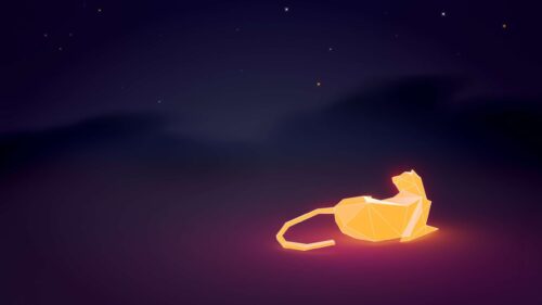 Minimalist Low Poly Glowing Cat Under Starry Night Sky PC Wallpaper