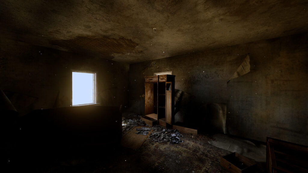 Eerie Abandoned Room with Cinematic Lighting Desktop Wallpaper