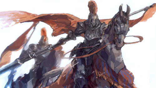 Epic Fantasy Knight on Horseback with Orange Cloak 4K PC Wallpaper