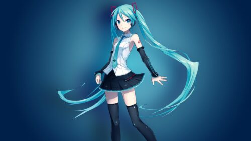 Hatsune Miku Vibrant Anime Girl Blue Background Desktop Wallpaper