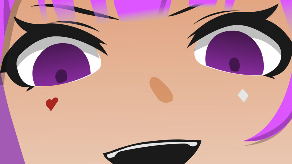 Anime Girl Close Up Face with Vibrant Purple Eyes Desktop Wallpaper