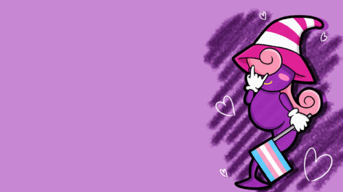 Cute Cartoon Character Holding Trans Pride Flag Purple Aesthetic 4K Wallpaper