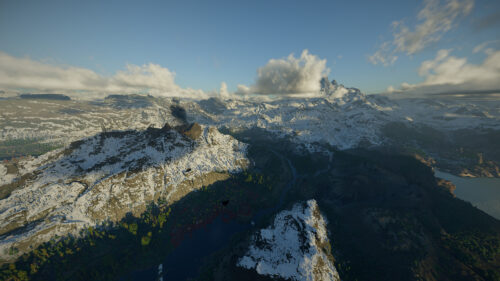 Breathtaking Aerial View of Snowy Mountain Peaks and Alpine Valley PC Wallpaper