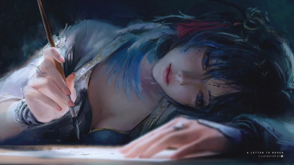Stunning Anime Girl Writing a Letter Digital Art 4K Wallpaper