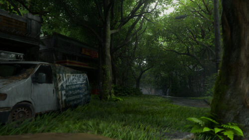 Post Apocalyptic Abandoned Town Street The Last of Us Inspired PC Wallpaper