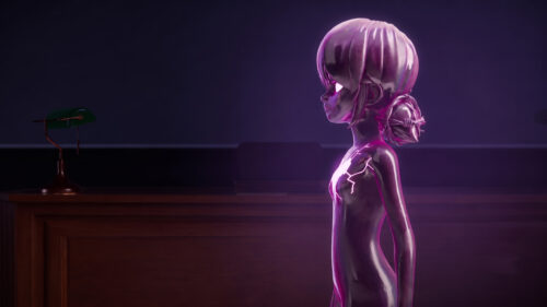 Abstract Metallic Girl with Neon Glow Silhouette Desktop Wallpaper