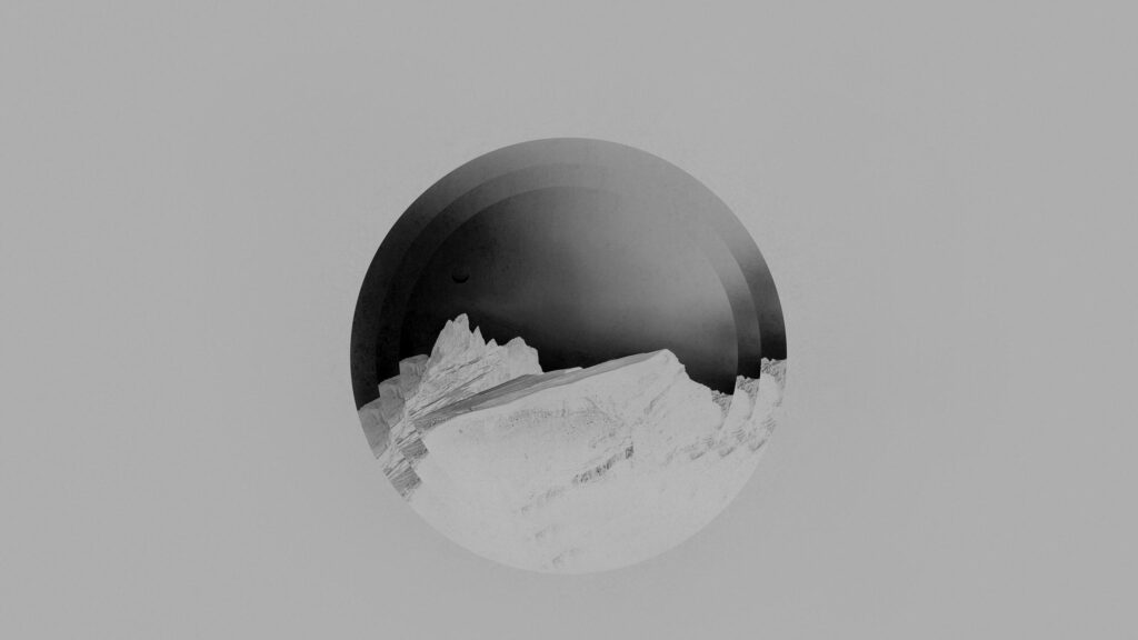Minimalist Black and White Mountain Circle Landscape PC Wallpaper