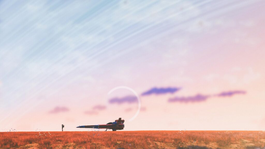 Astronaut and Spaceship on Alien Planet Landscape Desktop Wallpaper