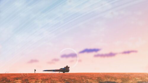 Astronaut and Spaceship on Alien Planet Landscape Desktop Wallpaper