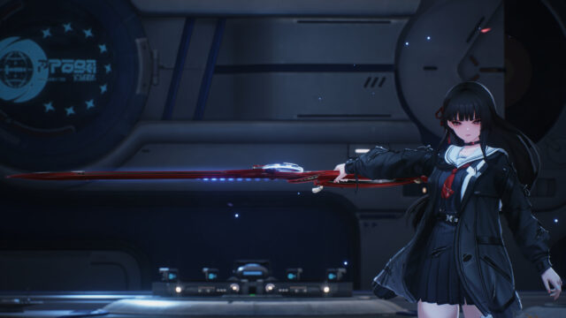Anime Girl Warrior with Red Sci-Fi Sword in Futuristic Setting 4K Wallpaper