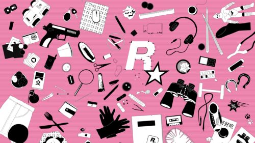 Minimalist Pop Culture Collage Pink Aesthetic Desktop Wallpaper