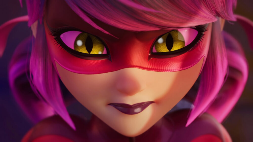 Close up Ladybug Superhero Pink Mask Intense Eyes PC Wallpaper